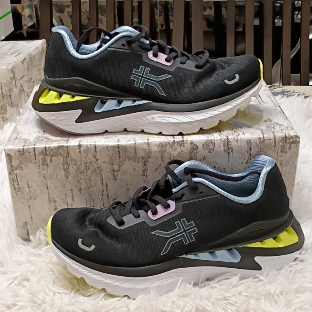 KURU Cloud+ Triple Max Ion Black & Yellow Running Plantar Fascitis Sneakers 8.5M